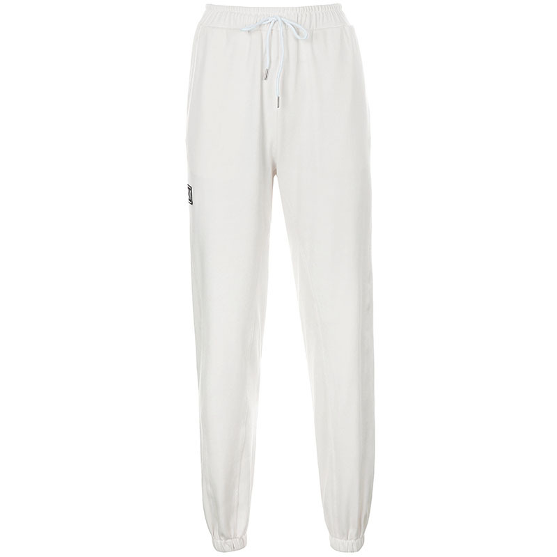 Letter Embroidered Elastic Strap Sweater Pants Women's Sports Casual Pants Red - Shop at LoveMi