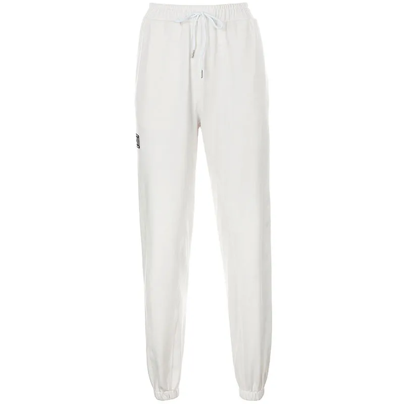 Letter Embroidered Elastic Strap Sweater Pants Women's Sports Casual Pants - Red