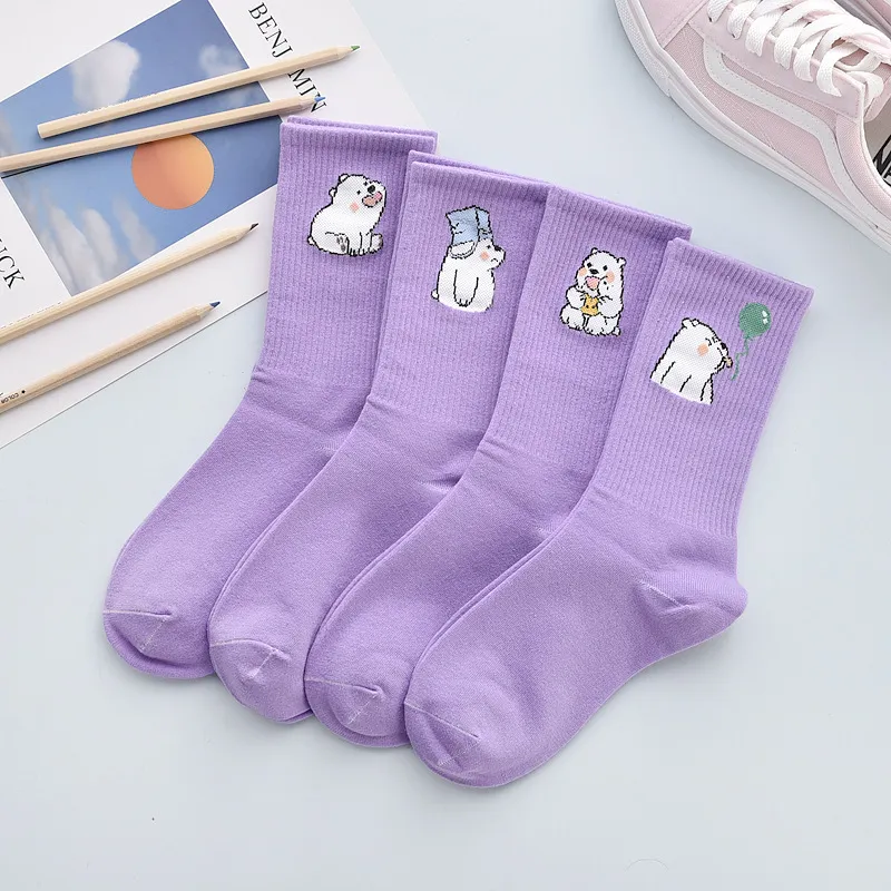 Cute Autumn And Winter Fashion Women's Cotton Tube Socks - B-Onesize