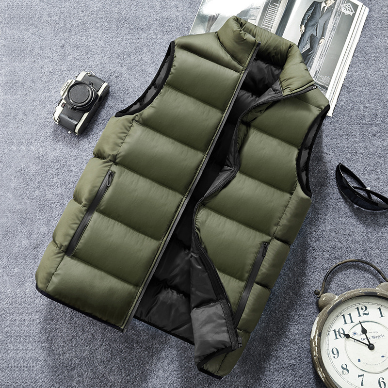 Autumn And Winter New Style Down Cotton Stand Up Collar Vest Men's Vest Green - Shop at LoveMi