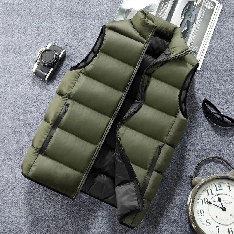 Autumn And Winter New Style Down Cotton Stand Up Collar Vest Men's Vest - Green