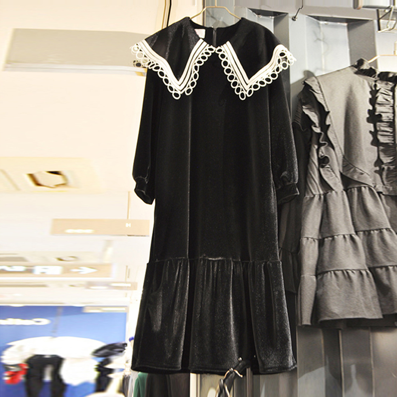 Doll Collar High Waist Suede Slimming Dress Women's Midi Skirt