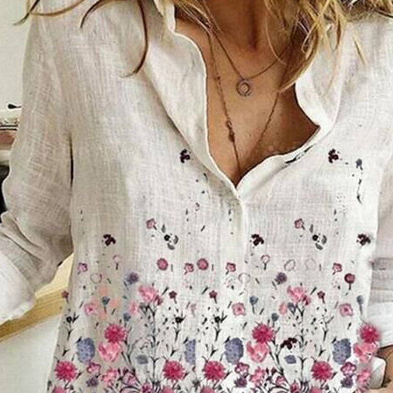 Fashion Women's Printed Button Long-Sleeved Plus Size Shirt