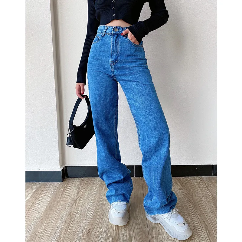 Loose High Waist Skinny White Jeans - Navy
