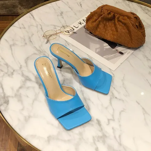 Square Toe Open Toe Stiletto Heels Simple Outer Wear High Heels Blue - Shop at LoveMi