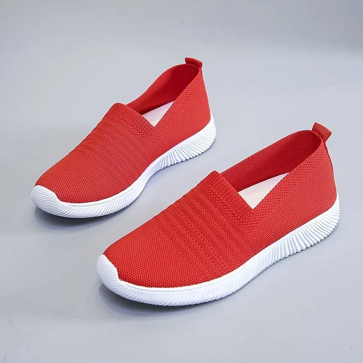 New Trend Korean Fashion Breathable Casual Shoes One Pedal Lazy Shoes Flying Woven Women's Single Shoes Net Shoes - Red