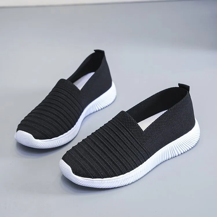 New Trend Korean Fashion Breathable Casual Shoes One Pedal Lazy Shoes Flying Woven Women's Single Shoes Net Shoes - Black