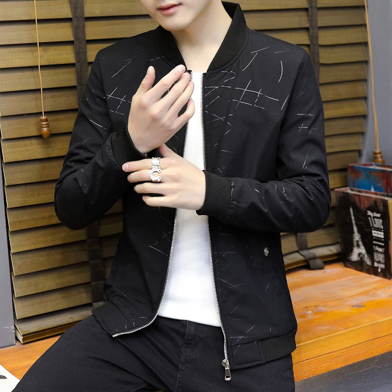  Men's Striped Printed Jacket Fall New Fashion Casual Trend Youth Long Sleeve Baseball Collar Jacket