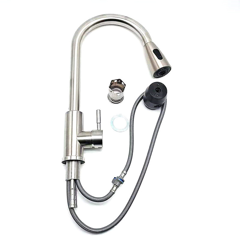 Stainless Steel Kitchen Hot And Vold Pull Rotating Faucet Sink Stainless Steel Mixing Valve