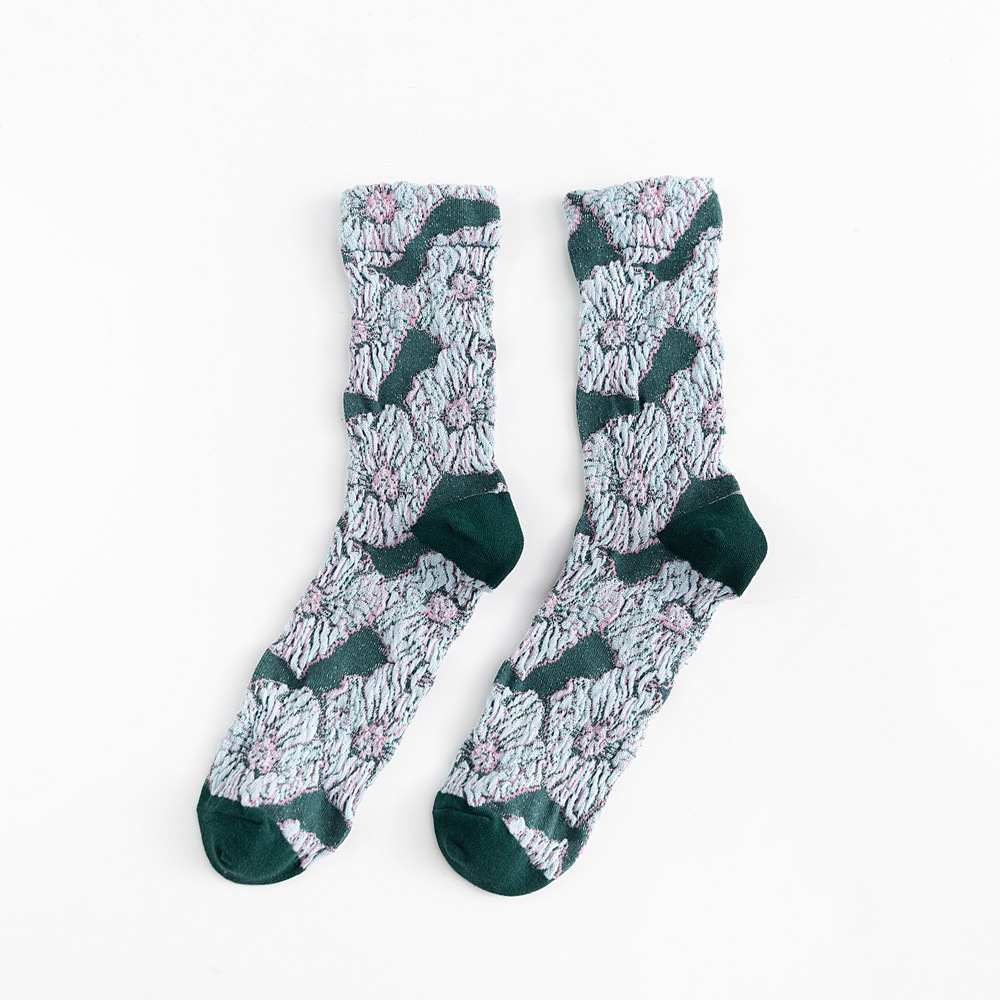 Three Dimensional Abstract Ethnic Style Romantic Retro Flowers Ladies In Tube Cotton Socks