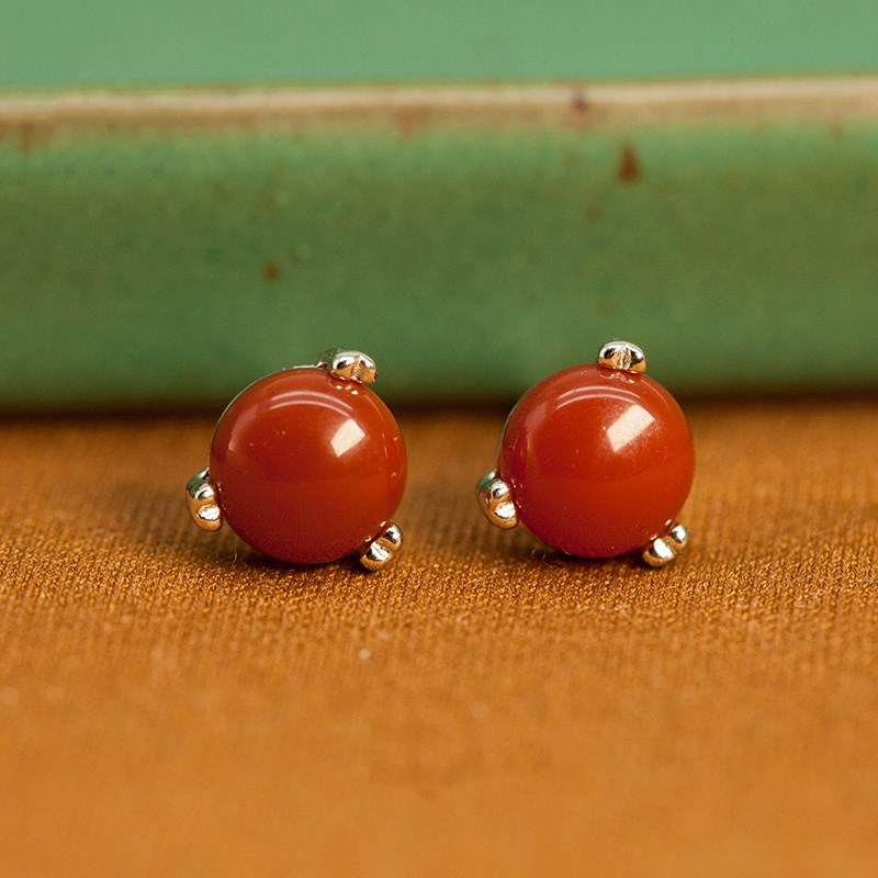 South Red Agate Earrings Female Simple And Compact