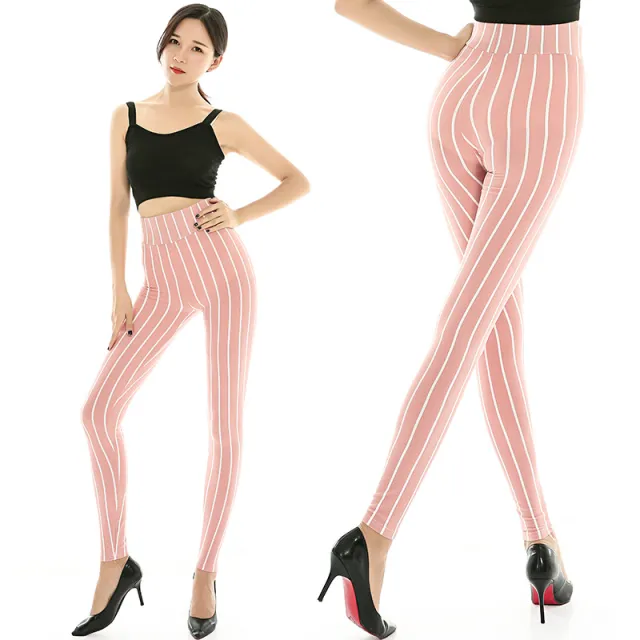 Black And White Vertical Striped High Waist Plus Size Tights Black - Shop at LoveMi