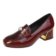 Patent Leather British Red Small Leather Shoes Deep Mouth Comfortable Casual Women's Shoes - Wine - View 1