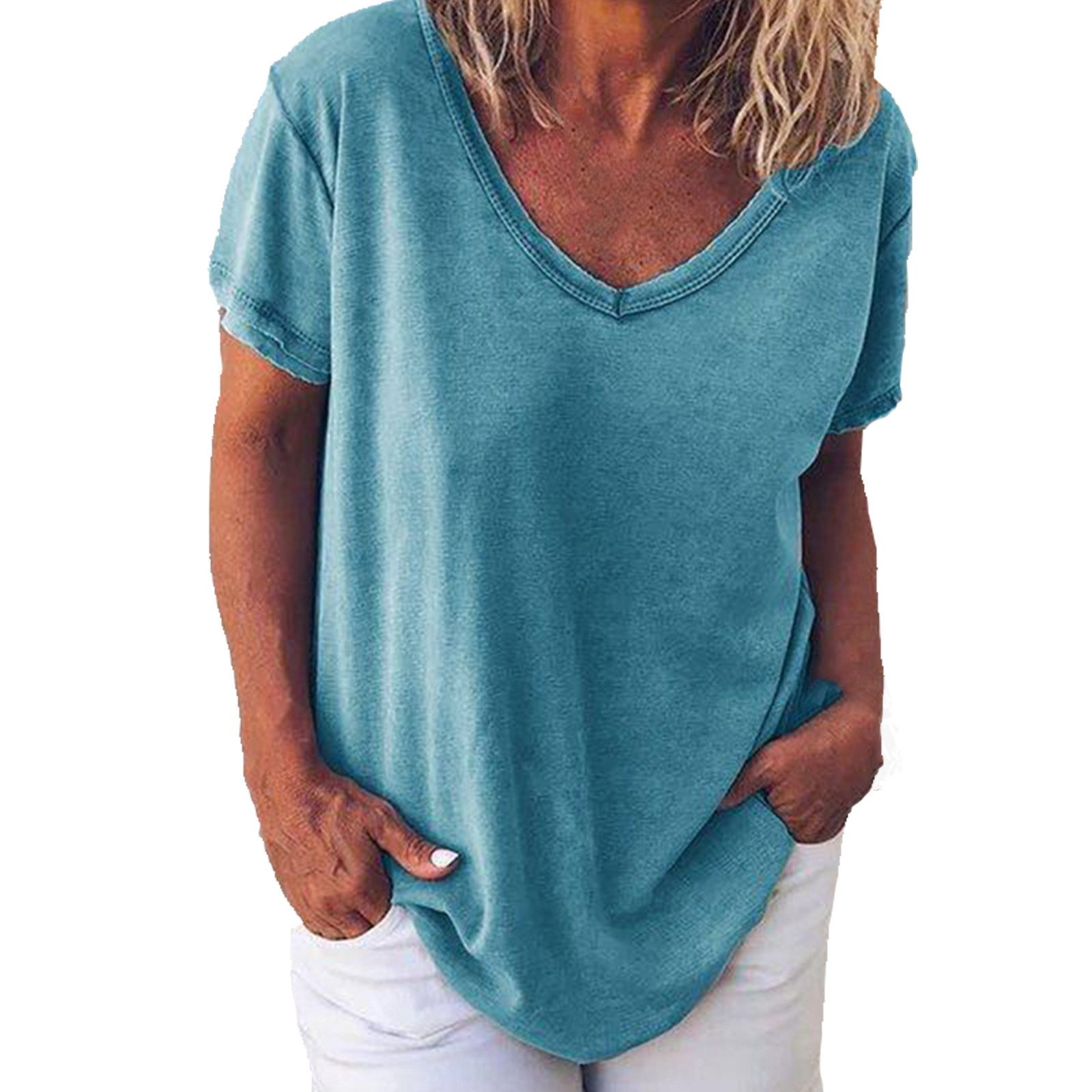 Solid Color V-Neck Women's Short-Sleeved T-Shirt