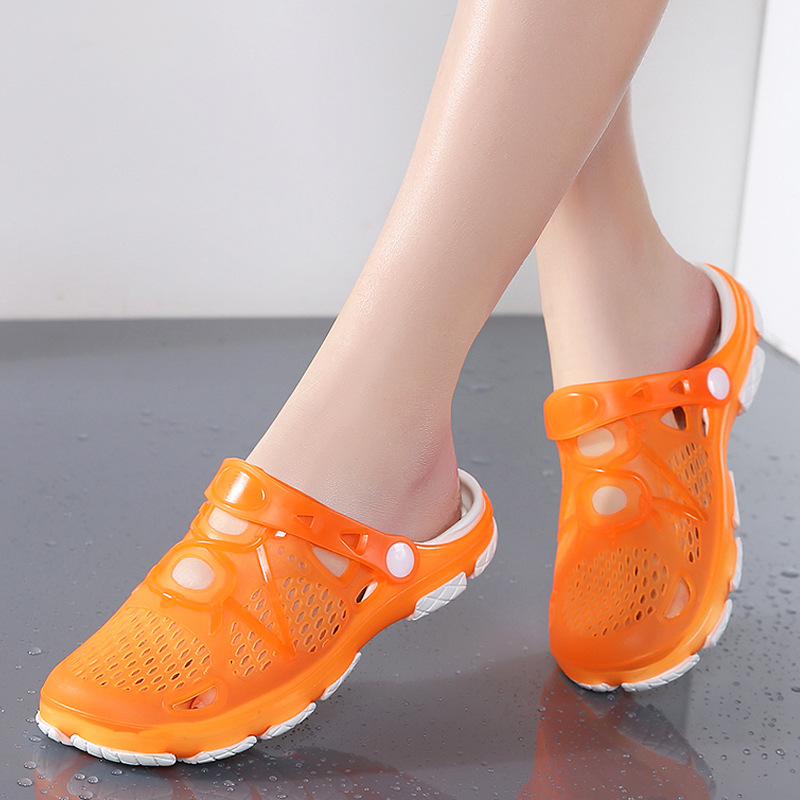 Flat Bottom Non Slip Seaside Beach Jelly Slippers Orange - Shop at LoveMi