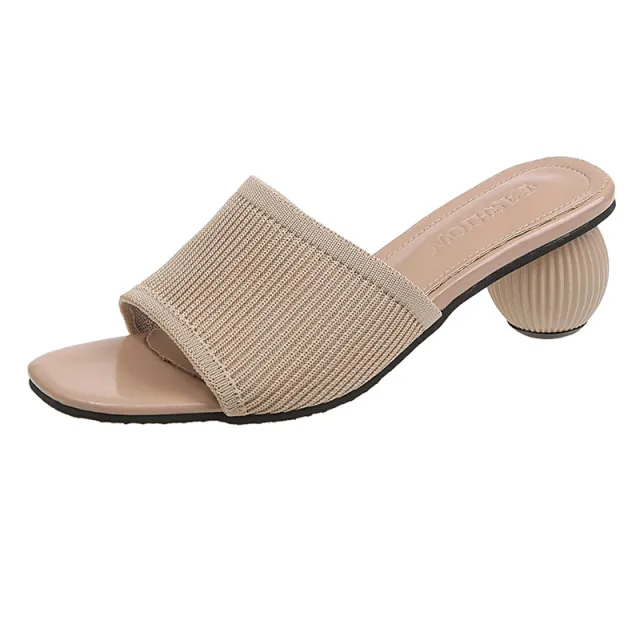 Women Slides 5cm High Heels Knitting Mules Summer Pink - Shop at LoveMi