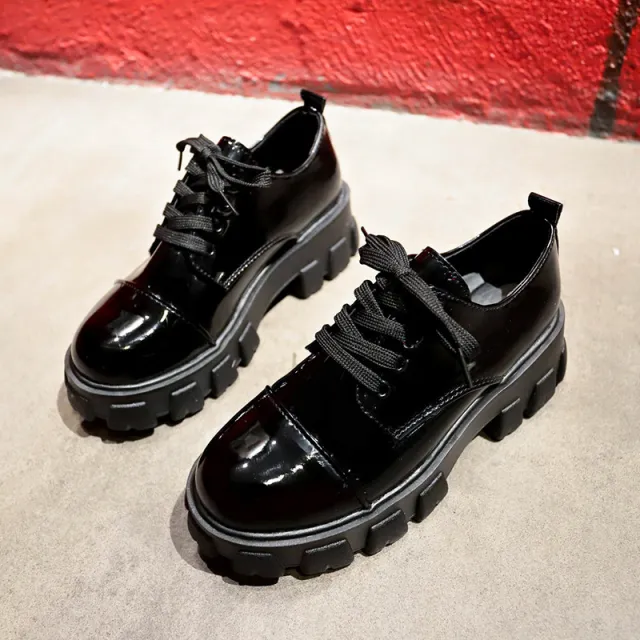 Thick Soled Sponge Cake All Match Retro British Style Small Leather Shoes Black - Shop at LoveMi