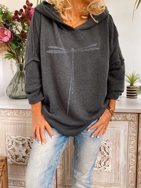 Printed Hooded Mid-Length Women's Sweater