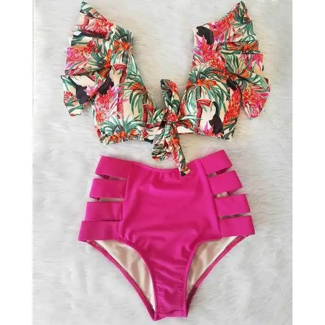 Cross BorderRuffle Bikini Hih Waist Swimwear Women Swimsuit C S - Shop at LoveMi