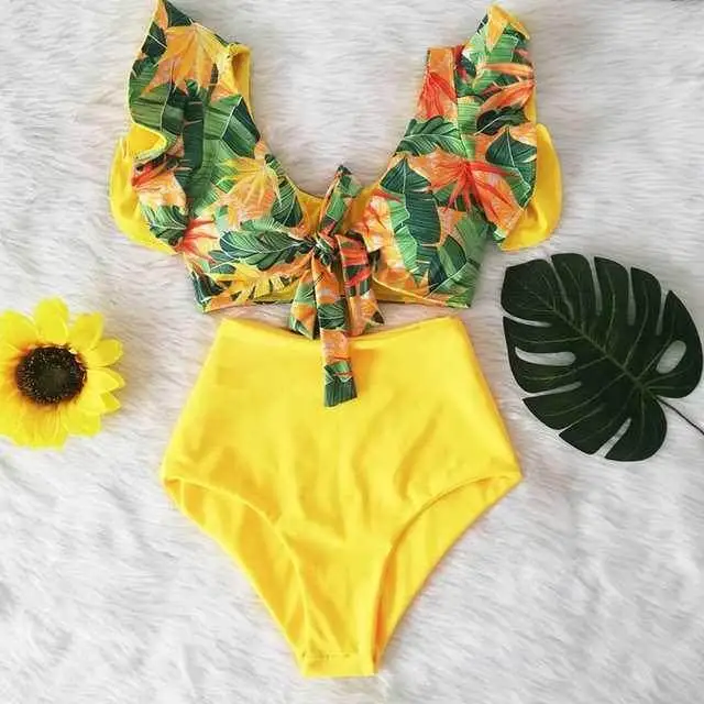 Cross BorderRuffle Bikini Hih Waist Swimwear Women Swimsuit D S - Shop at LoveMi