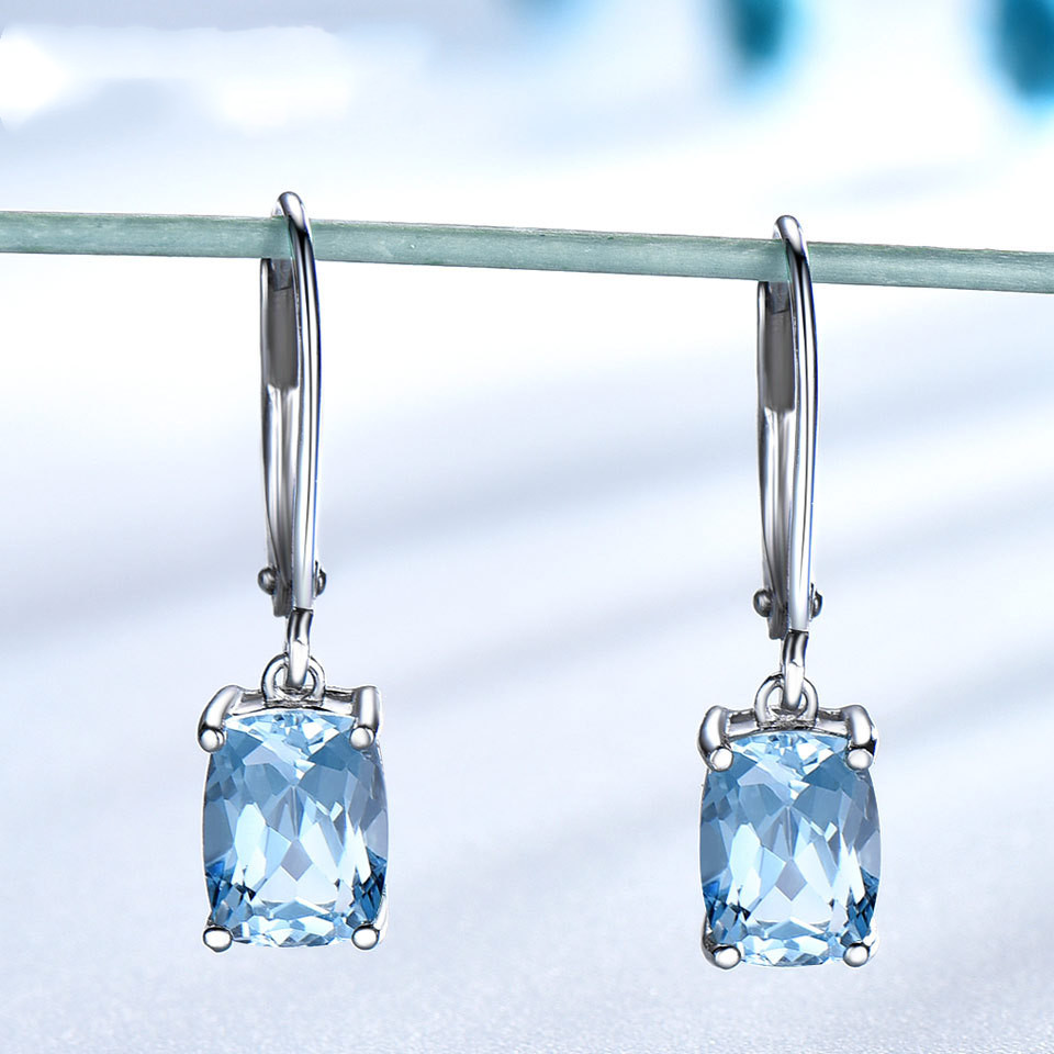 Rectangular Sky Blue Topaz Earrings And Pendant Set