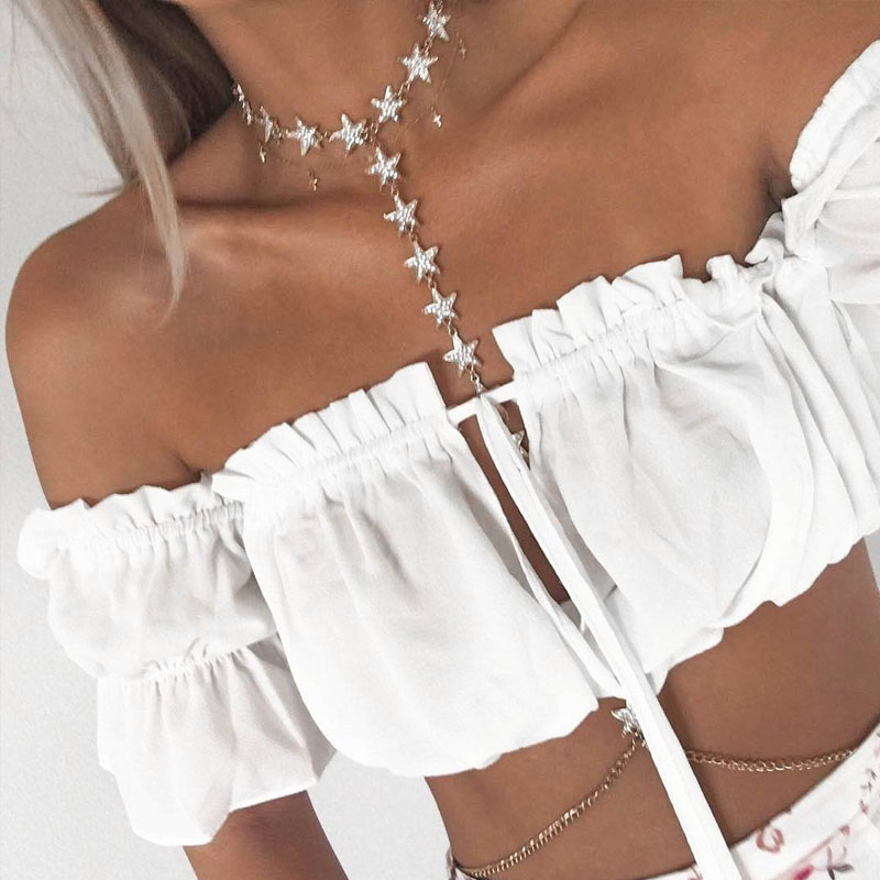 Title 4, Off-waist Off-shoulder Short-sleeved Chest Wrap...