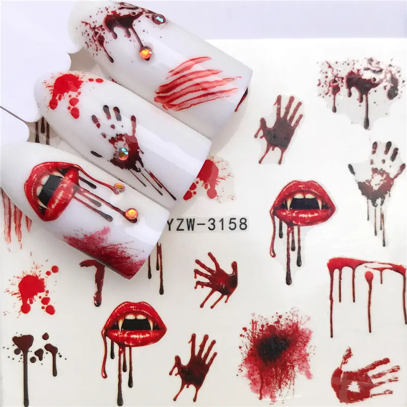 Horror Halloween Nail Sticker Maple Leaf Seahorse Water