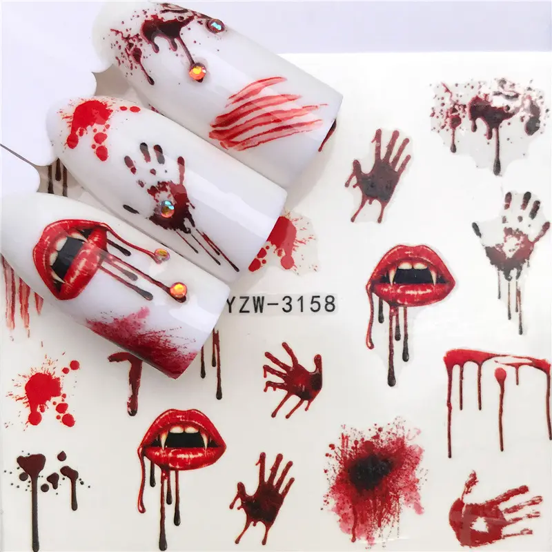 Horror Halloween Nail Sticker Maple Leaf Seahorse