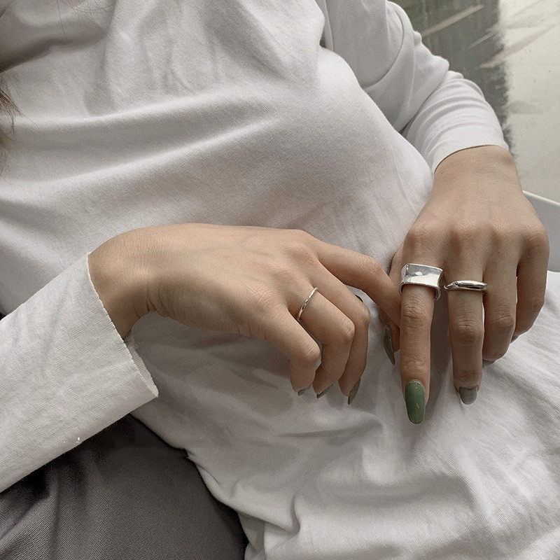 South Korea's Dongdaemun Square Basic Wide Side Ring Female Sterling Silver Simple Personality Fashion Cold Wind Ins Trend