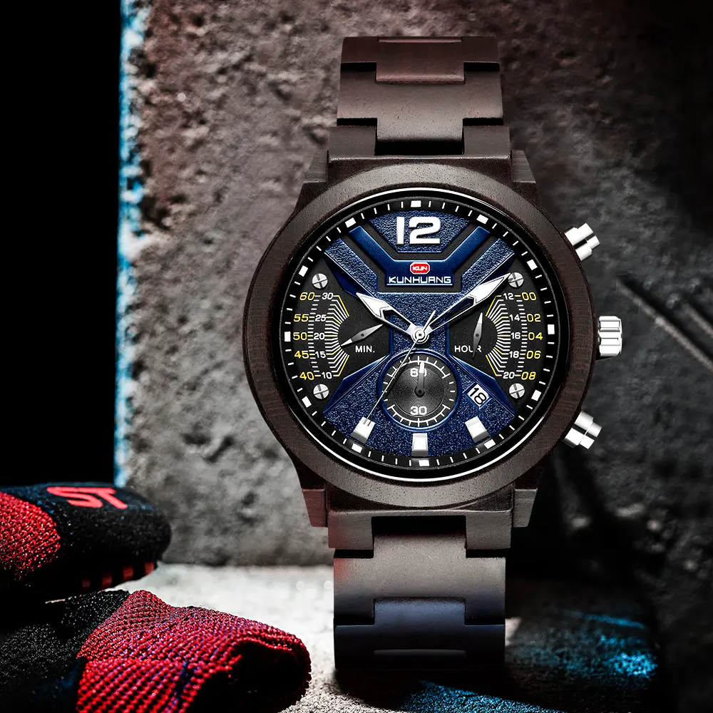 Function Chronograph Fashion Sport Quartz Wood Watch