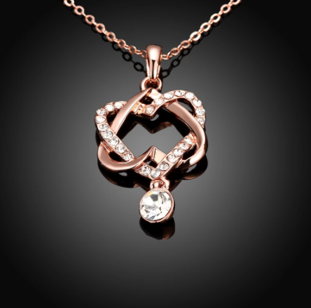 Fashion Platinum Heart Necklace Double Heart Winding Pendant Clavicle Chain