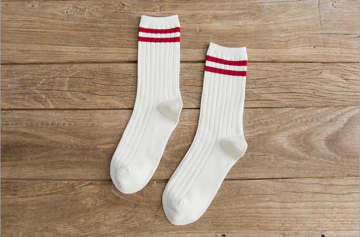 Ladies Middle School Style Two Bars Piled Socks