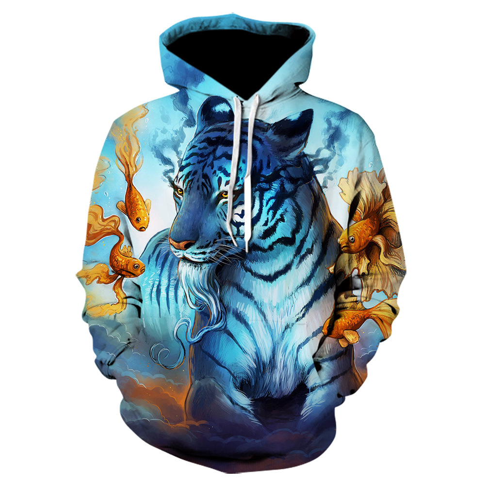 Title 2, Sweatshirt met capuchon in 3D-kleurentijger met...