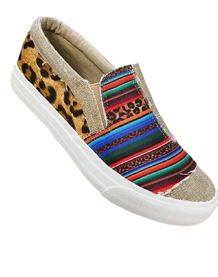 Snake-Patterned Polyurethane Flat Sneakers - Colourful