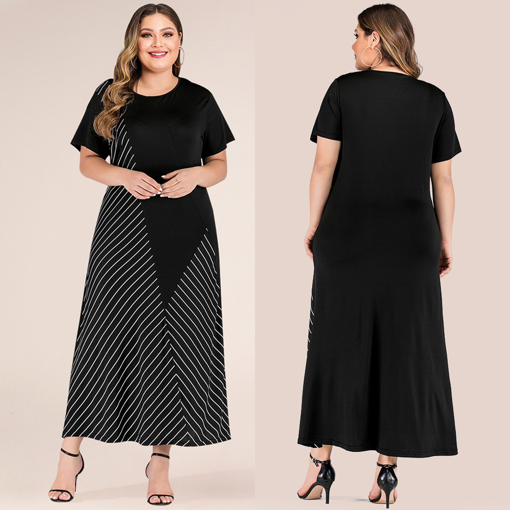 Stitching Stripes Loose Belly-Covering Cross-Overseas Dress
