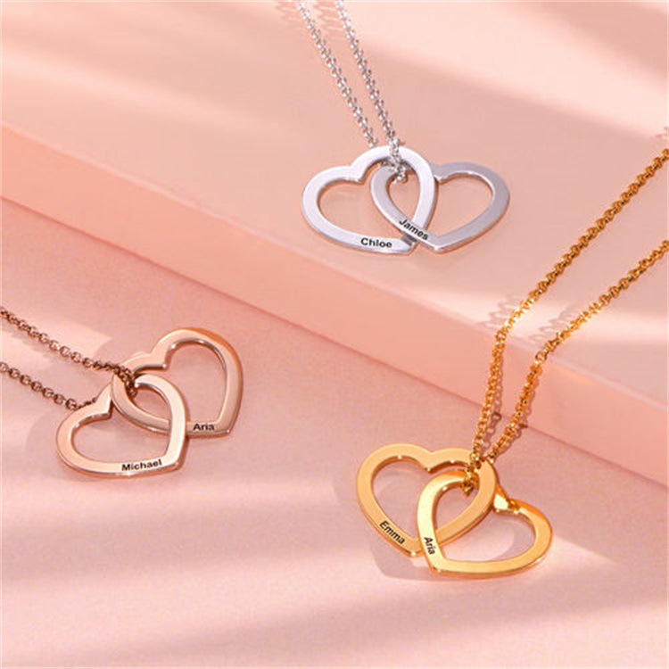 Personalized Love Heart Pendant Necklace Women Customized Name Engraving Necklace