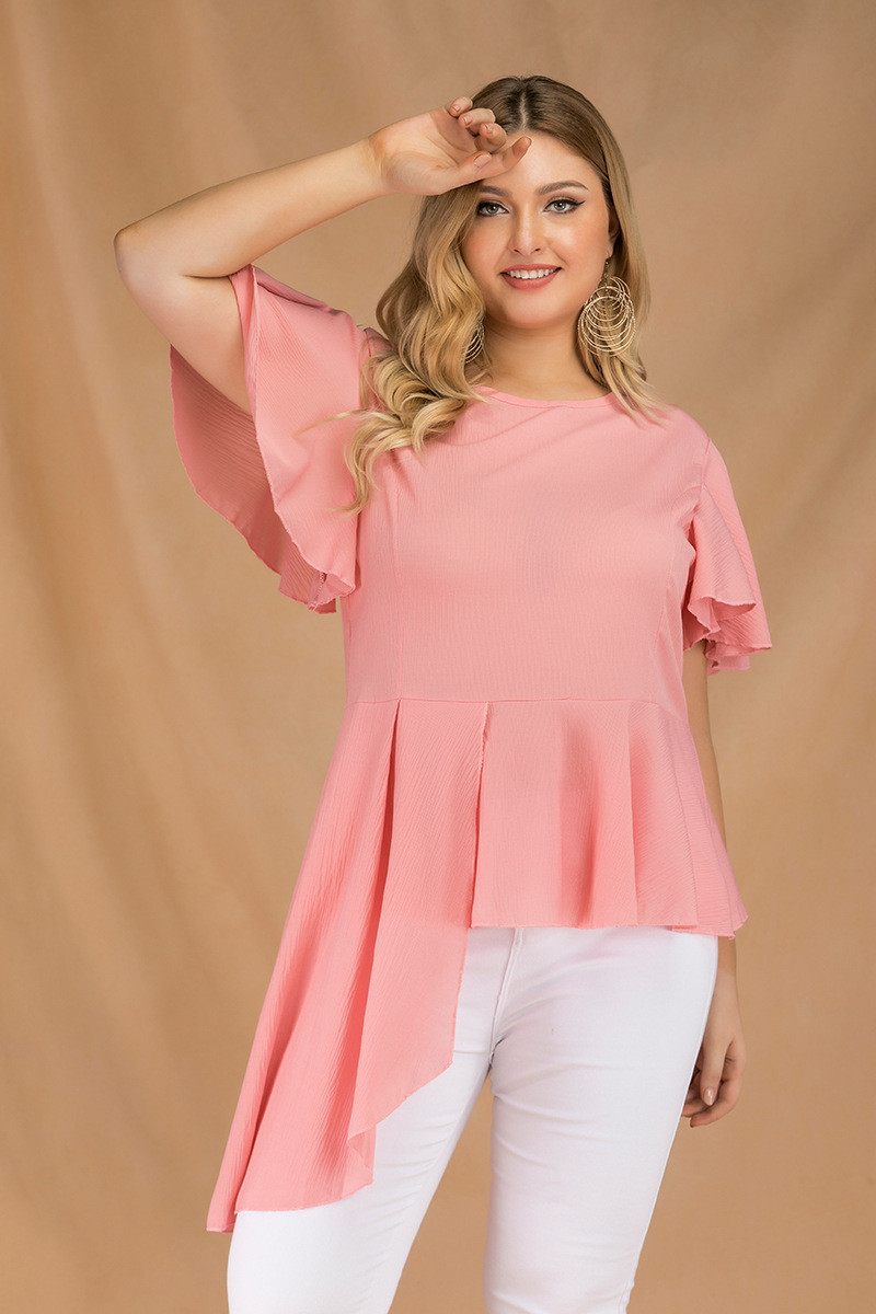 Summer Round Neck Ruffled Irregular T-shirt