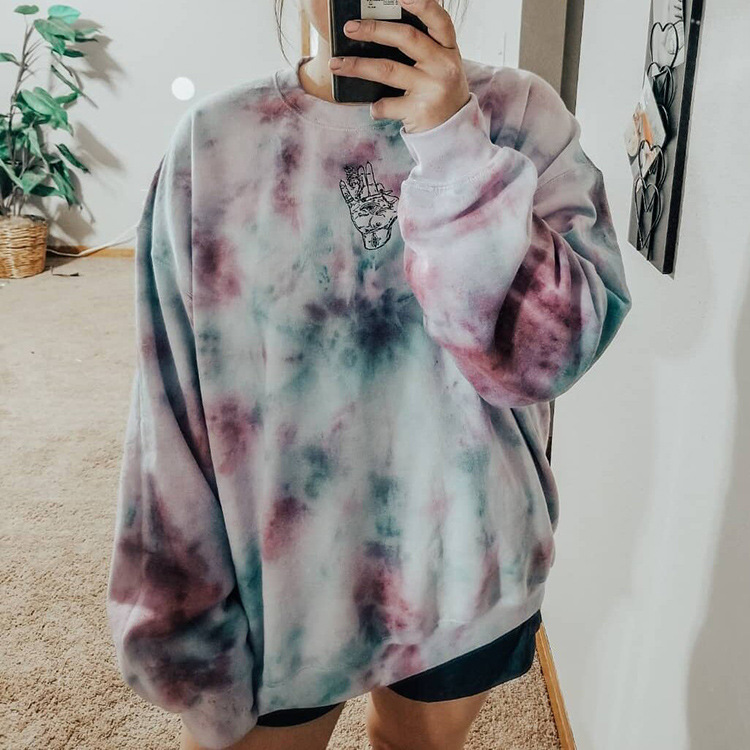 Title 1, Fashion Loose Tie-dye Printed Hoodless Sweater ...