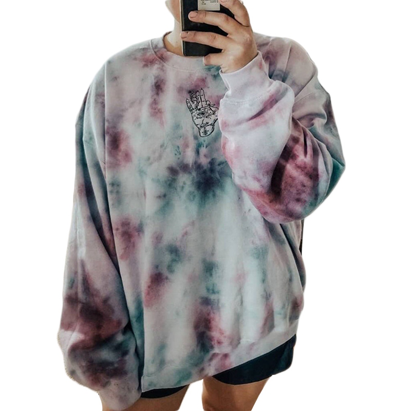 Title 3, Fashion Loose Tie-dye Printed Hoodless Sweater ...