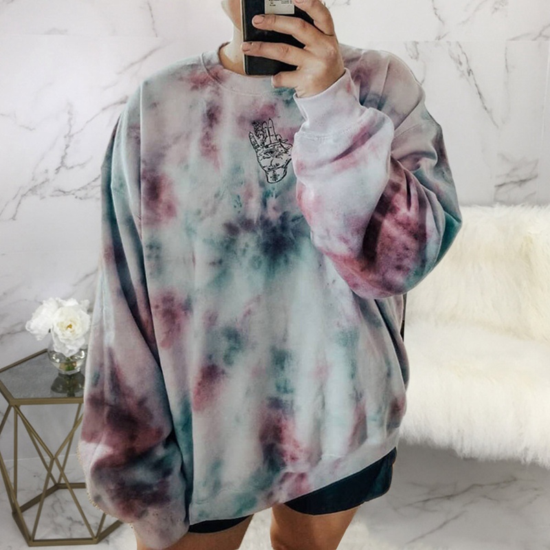 Title 4, Fashion Loose Tie-dye Printed Hoodless Sweater ...