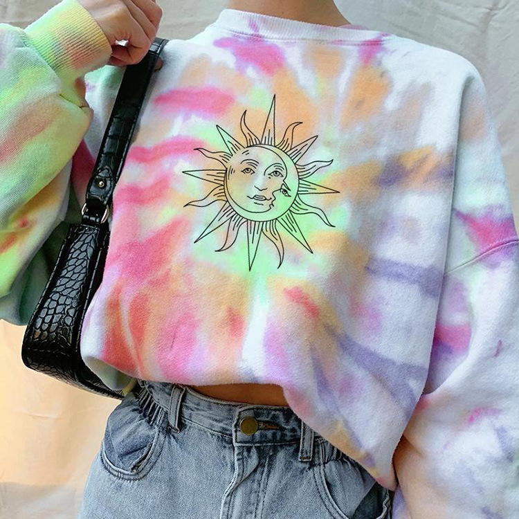 Tie-dye Printed Round Neck Long-Sleeved Pullover Loose Sweatshirt