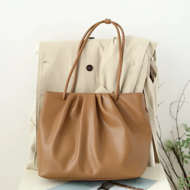 Pleated Cloud Bag Retro Large Capacity One Shoulder Tote Bag Brown - Shop at LoveMi