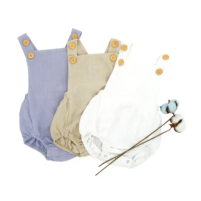 Baby Linen Suspender Bodysuit Sleeveless Romper