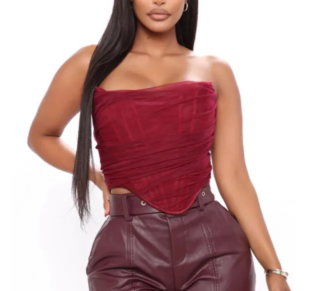 Fish Bone Net Gauze Corset Vest Pure Color Bosom Bound Woman Red - Shop at LoveMi