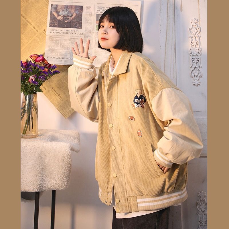 Women's Fashion Corduroy Jacket Baseball Uniform