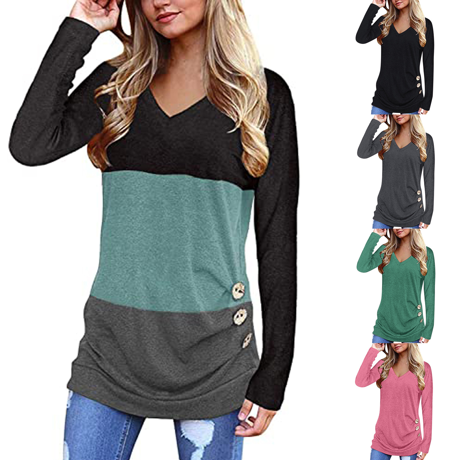 V-Neck Solid Color Women's Long-Sleeved Top