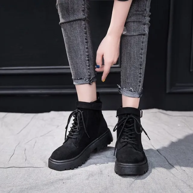 Trendy Fashion Lace Up Thick Heel Short Boots Black - Shop at LoveMi