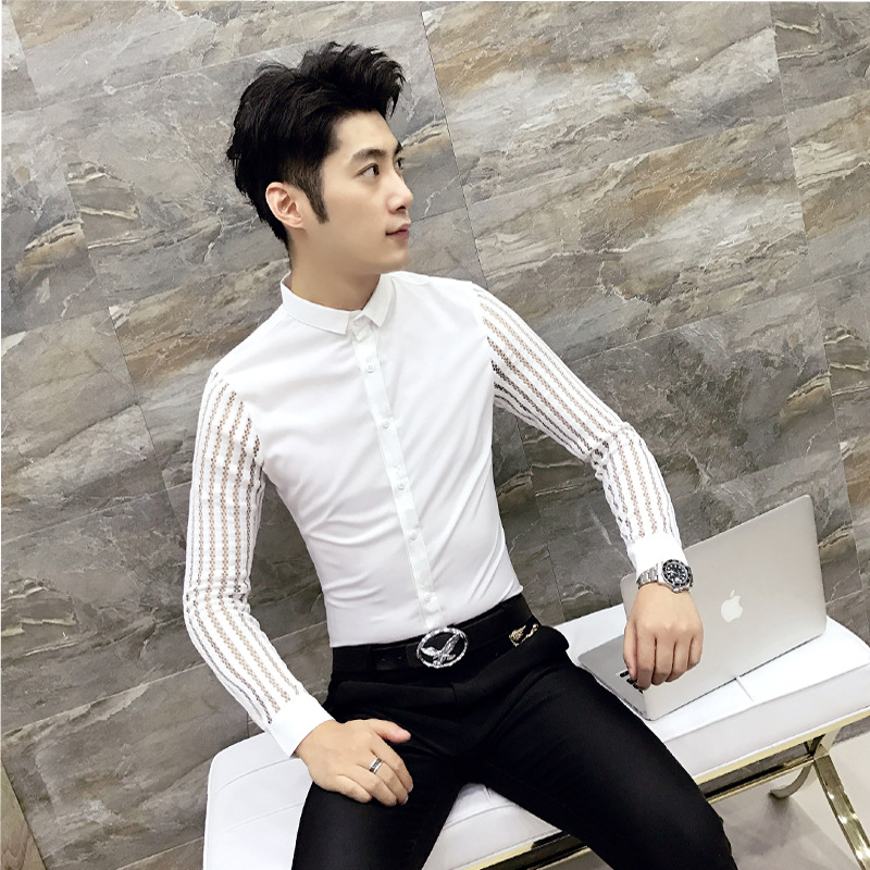 Men's Lace Sleeve Slim Fit Hairdresser Shirt