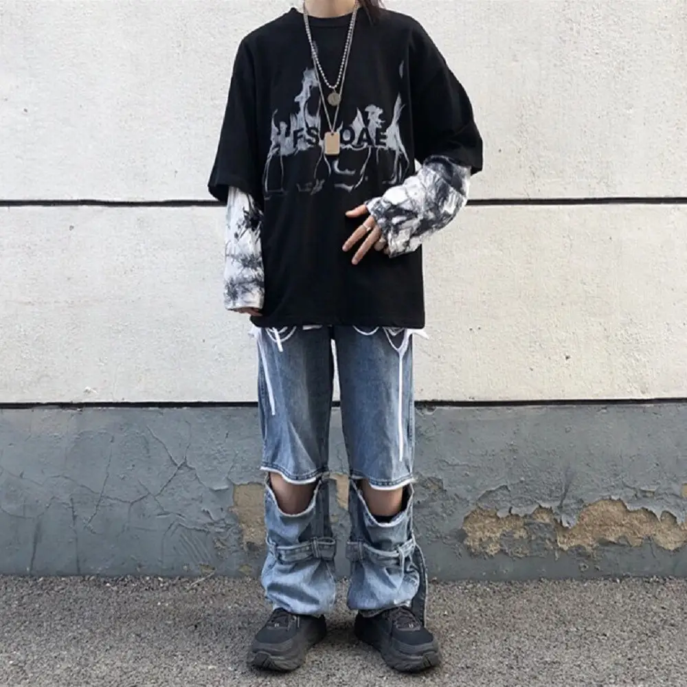 Street Personality Tie-Dye Flame Print Shirt