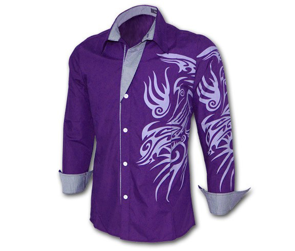 Chinese Style Dragon Print Shirt Long Sleeves